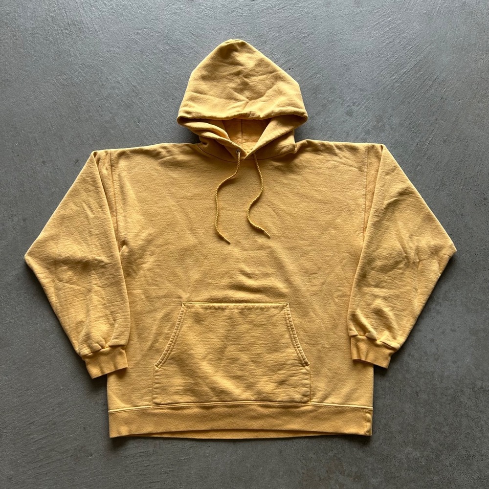 Vintage 90s Hanes Blank Sweatshirt Size Large Yellow Hoodie Drawstring Pullover
